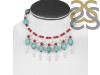 Turquoise/Red Coral/Pearl Beaded Necklace BDD-12-1608