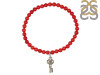 Key Charm / Red Coral Beaded Bracelet BDD-11-207