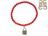 Lock Charm / Red Coral Beaded Bracelet BDD-11-209