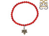 Leaf Charm / Red Coral Beaded Bracelet BDD-11-211