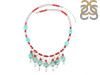 Turquoise/Red Coral/Pearl Beaded Necklace BDD-12-1608