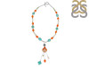 Turquoise/Carnelian/Pearl Beaded Necklace BDD-12-1625