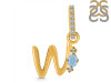 Aquamarine & White Topaz Alphabet W Pendant AQM-RDA-49.