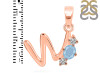 Aquamarine & White Topaz Alphabet W Pendant AQM-RDA-75.