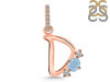 Aquamarine & White Topaz Alphabet D Pendant AQM-RDA-82.