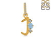 Aquamarine & White Topaz Alphabet J Pendant AQM-RDA-88.