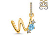 Blue Topaz & White Topaz Alphabet W Pendant BTZ-RDA-101.
