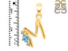 Blue Topaz & White Topaz Alphabet M Pendant BTZ-RDA-13.