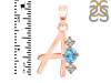 Blue Topaz & White Topaz Alphabet A Pendant BTZ-RDA-53.