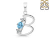 Blue Topaz & White Topaz Alphabet B Pendant BTZ-RDA-54.