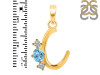 Blue Topaz & White Topaz Alphabet C Pendant BTZ-RDA-55.