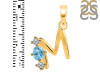 Blue Topaz & White Topaz Alphabet M Pendant BTZ-RDA-65.