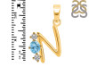 Blue Topaz & White Topaz Alphabet N Pendant BTZ-RDA-66.