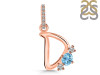 Blue Topaz & White Topaz Alphabet D Pendant BTZ-RDA-82.