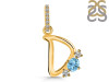 Blue Topaz & White Topaz Alphabet D Pendant BTZ-RDA-82.