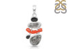 Red Coral/Black Rutile/Herkimer Diamond/Black Spinel Pendant-2SP COR-1-236