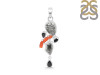 Red Coral/Black Rutile/Herkimer Diamond/Black Spinel Pendant-2SP COR-1-244