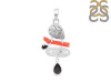 Red Coral/Black Rutile/Herkimer Diamond/Black Spinel Pendant-2SP COR-1-255