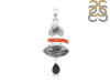 Red Coral/Black Rutile/Herkimer Diamond/Black Spinel Pendant-2SP COR-1-285