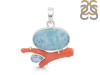 Larimar/Coral/Blue Topaz pendant-2SP LAR-1-1104