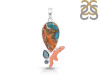 Spiny Oyster Turquoise / Coral & London Blue Topaz Pendant-2SP TRO-1-196