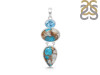 Spiny Oyster Turquoise & Blue-Topaz Pendant-2SP TRO-1-201