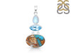 Spiny Oyster Turquoise / Moonstone & Blue-Topaz Pendant-2SP TRO-1-211