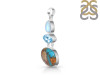 Spiny Oyster Turquoise / Moonstone & Blue-Topaz Pendant-2SP TRO-1-211