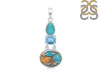 Spiny Oyster Turquoise / Turquoise & Blue-Topaz Pendant-2SP TRO-1-227
