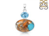 Spiny Oyster Turquoise & Blue Topaz Pendant-2SP TRO-1-232