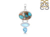 Spiny Oyster Turquoise / Moonstone & Blue-Topaz Pendant-2SP TRO-1-247