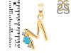 Turquoise & White Topaz Alphabet M Pendant TRQ-RDA-13.