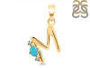 Turquoise & White Topaz Alphabet M Pendant TRQ-RDA-13.