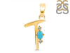 Turquoise & White Topaz Alphabet T Pendant TRQ-RDA-20.
