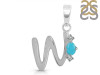 Turquoise & White Topaz Alphabet W Pendant TRQ-RDA-23.