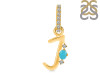 Turquoise & White Topaz Alphabet J Pendant TRQ-RDA-36.