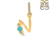 Turquoise & White Topaz Alphabet N Pendant TRQ-RDA-40.