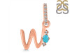 Turquoise & White Topaz Alphabet W Pendant TRQ-RDA-49.