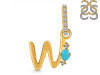 Turquoise & White Topaz Alphabet W Pendant TRQ-RDA-49.