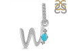 Turquoise & White Topaz Alphabet W Pendant TRQ-RDA-49.