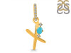 Turquoise & White Topaz Alphabet X Pendant TRQ-RDA-50.