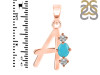 Turquoise & White Topaz Alphabet A Pendant TRQ-RDA-53.