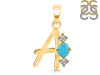 Turquoise & White Topaz Alphabet A Pendant TRQ-RDA-53.