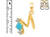 Turquoise & White Topaz Alphabet M Pendant TRQ-RDA-65.