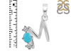 Turquoise & White Topaz Alphabet M Pendant TRQ-RDA-65.