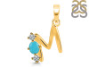 Turquoise & White Topaz Alphabet M Pendant TRQ-RDA-65.