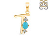 Turquoise & White Topaz Alphabet T Pendant TRQ-RDA-72.