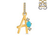 Turquoise & White Topaz Alphabet A Pendant TRQ-RDA-79