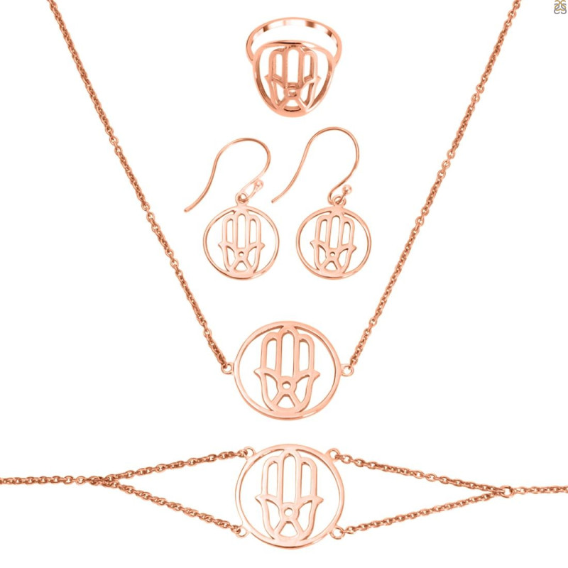 Hamsa Hand Plain Silver Jewelry Set