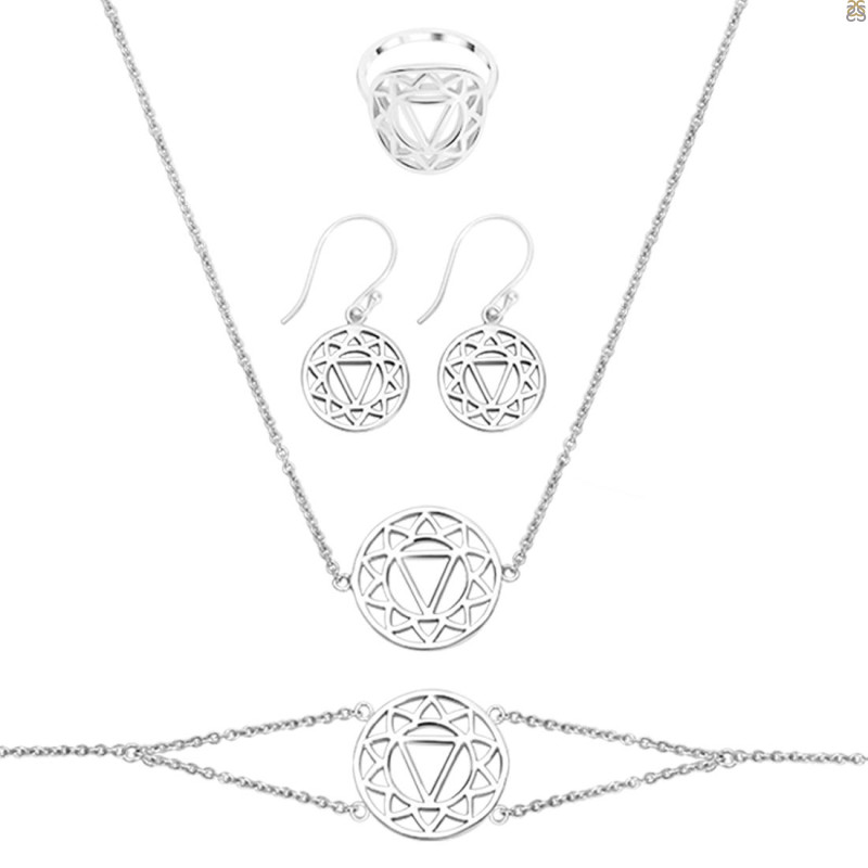 Solar Plexus Chakra Plain Silver Jewelry Set PS-RDR-317 / RDE-538 / RDN-6 / RDB-6.